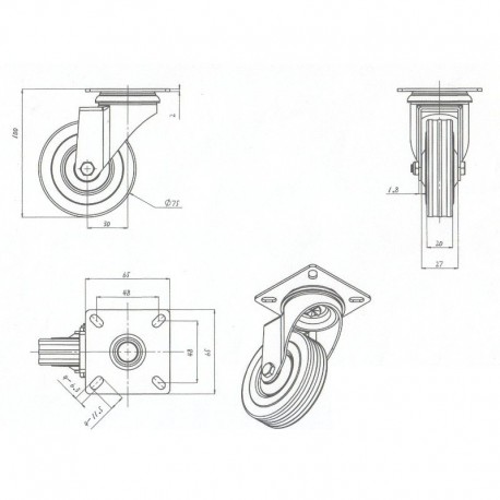 Koło 7.5cm podstawa obrotowa